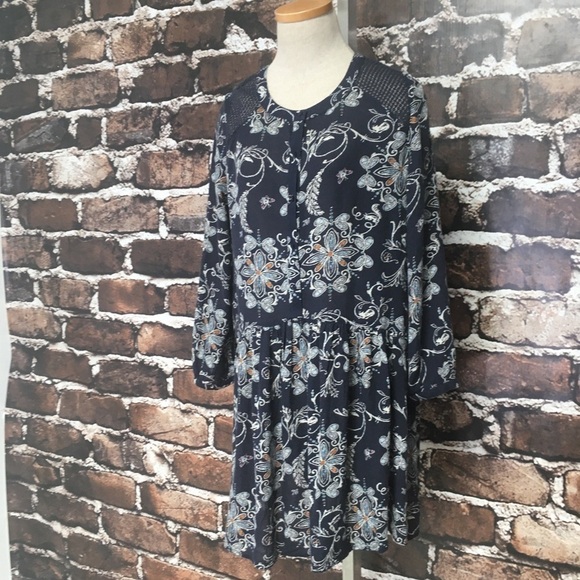 Hinge Dress Boho Floral Butterfly Blue Small - Picture 9 of 13